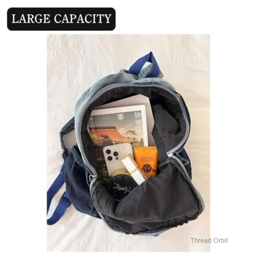 Denim Daypack Backpack with Star Pattern, Adjusta… - image 6